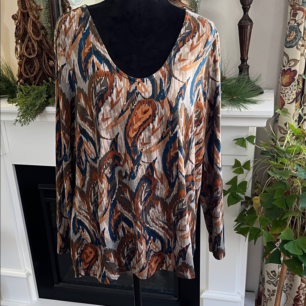 Tribal Women's Top with Blue and Brown Pattern